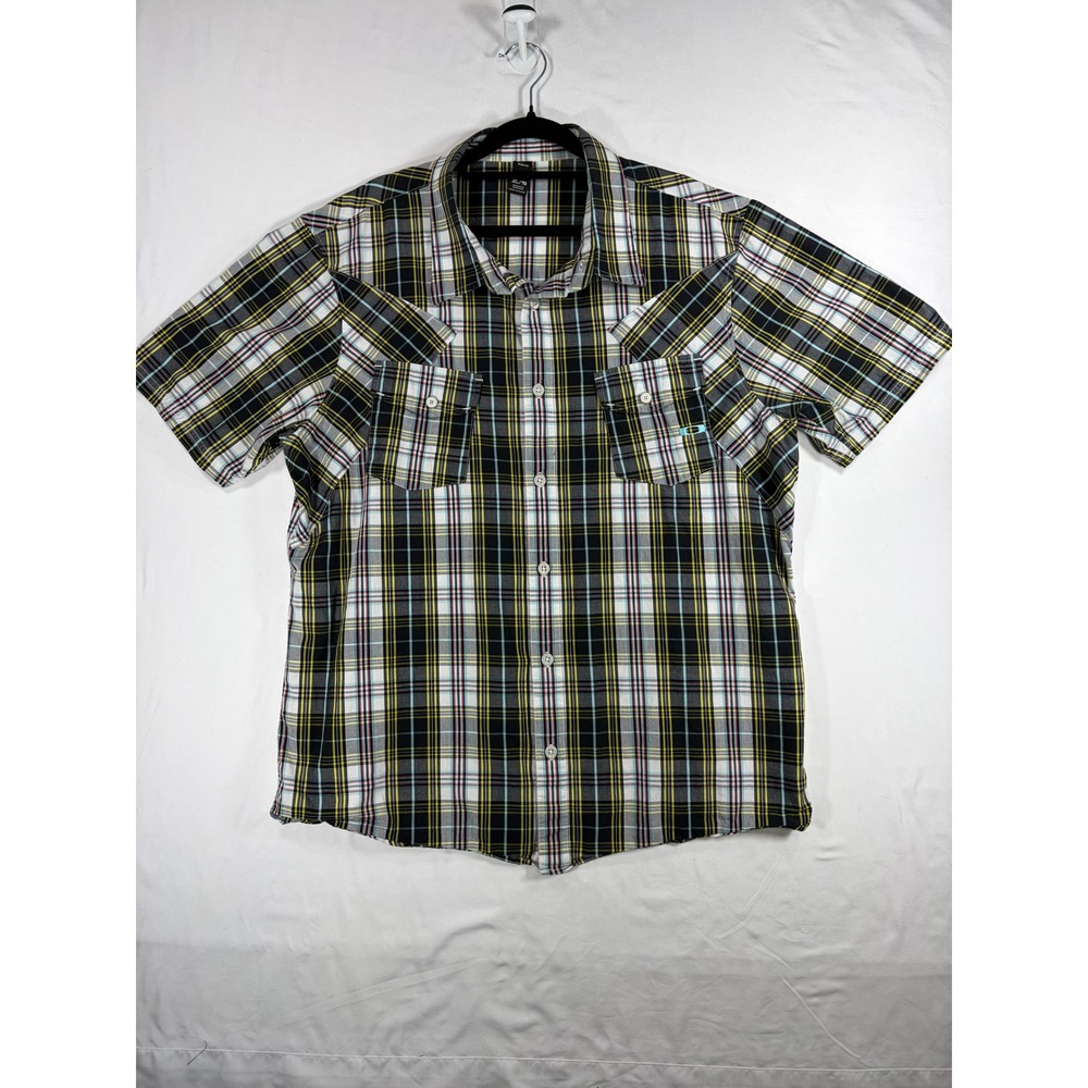Oakley Button Down Shirt Mens XL Black Yellow Plaid Excellent Slim Fit Western